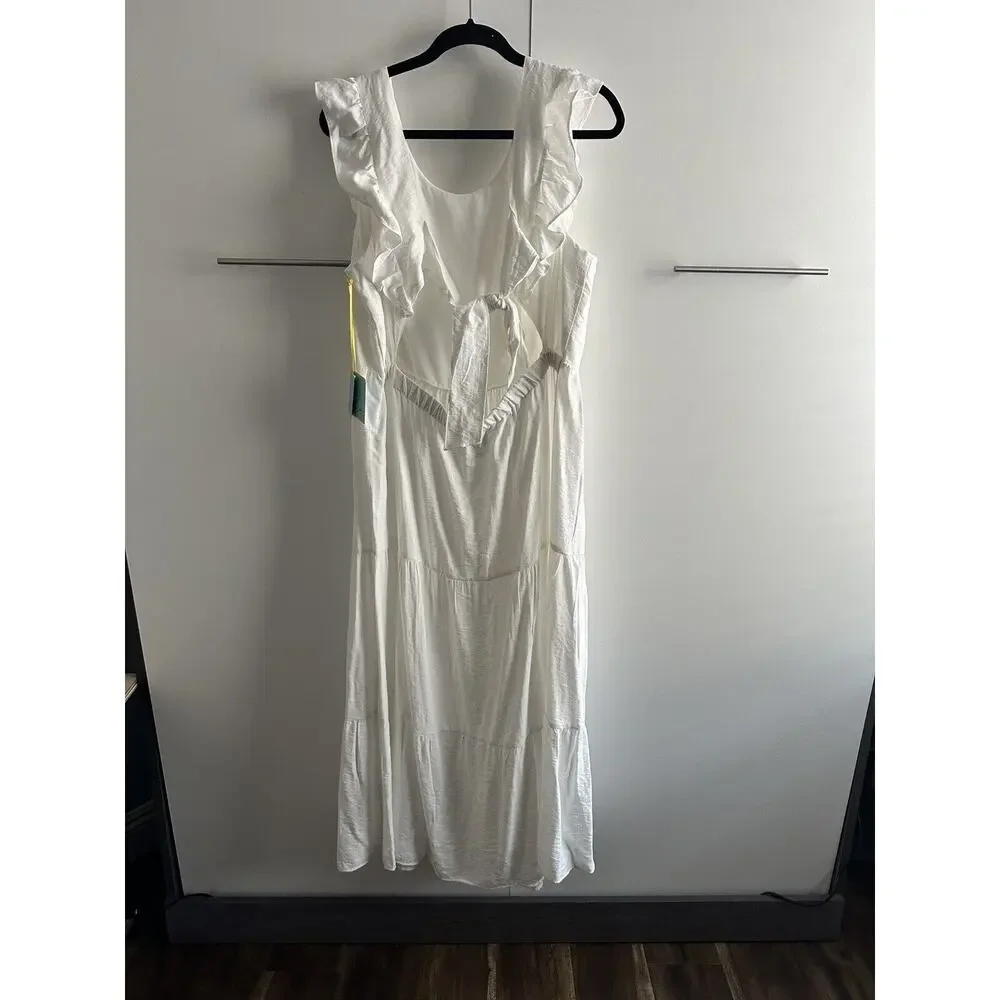 CeCe NWT XL White Maxi Dress Bow Back Coastal Resort Bridal Shower Dress - Picture 10 of 14